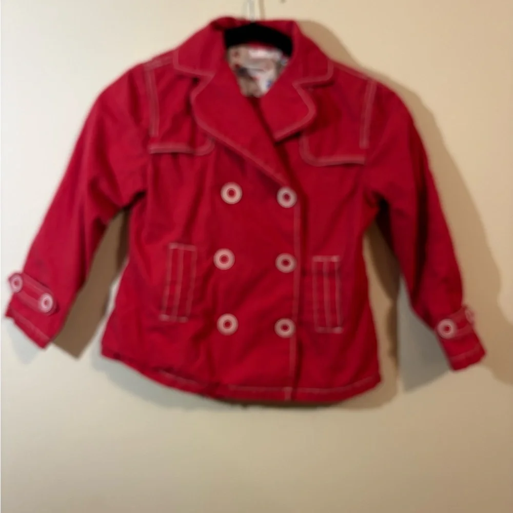 Gymboree girls red double-breasted cotton trench coat size 7 Red w/White‎ stitch
